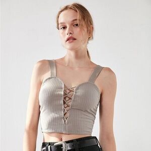 UO silence + noise cropped ribbed lattice crop top